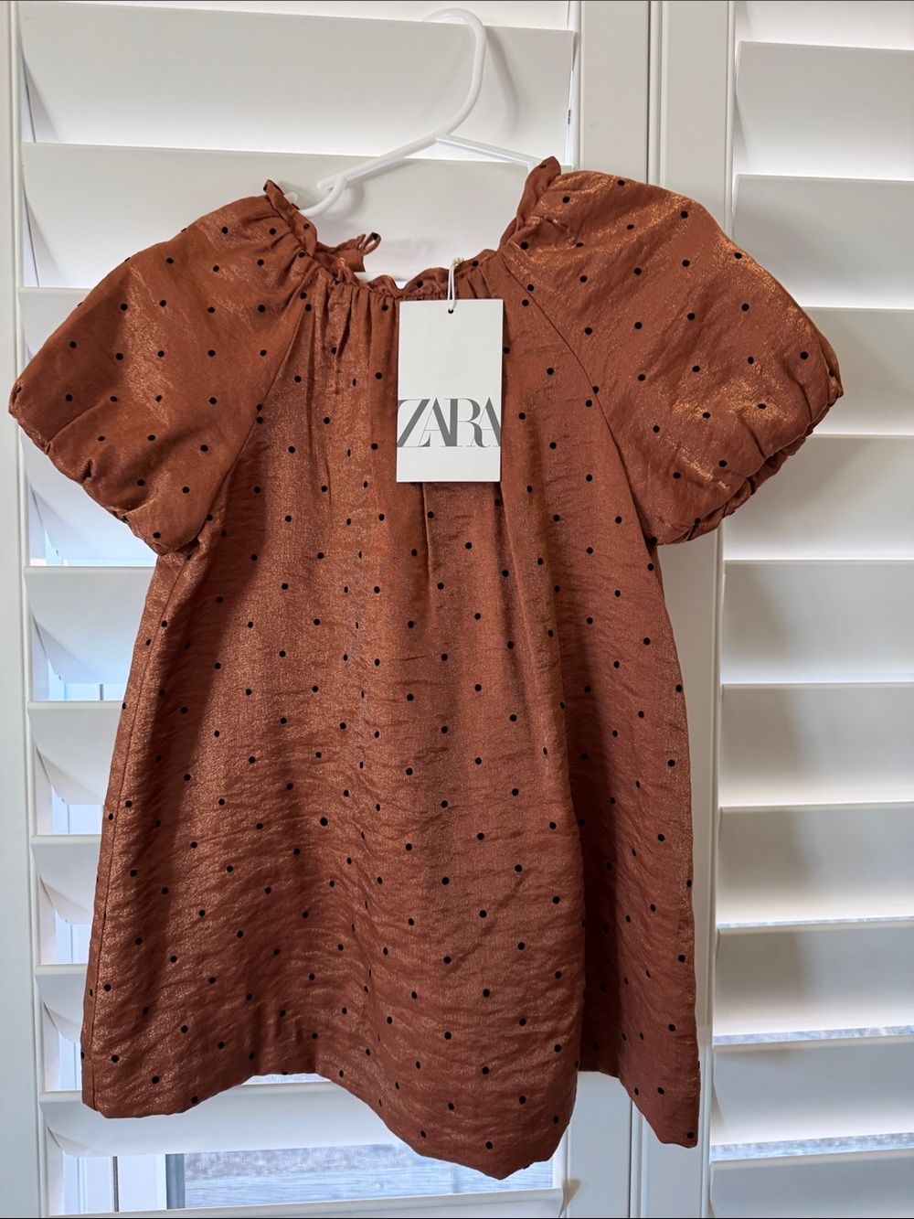 ZARA Rust Brown Dress with Black Polka Dots
